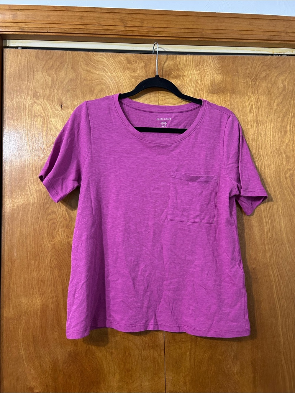 Eileen Fisher Short-Sleeve Pocket Tee in Bright Fuchsia